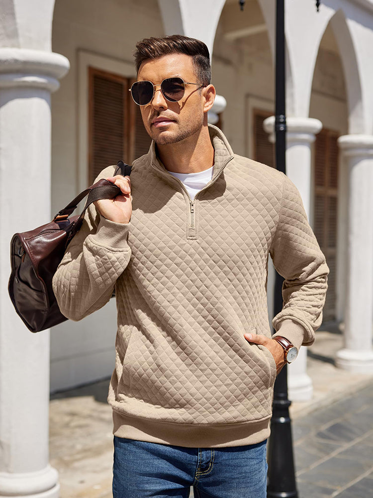 Trendy Quarter Zip Pullover Quilted Sweatshirt (US Only)