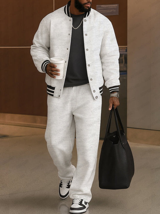 Classic Striped Trim Jacket Pants Set