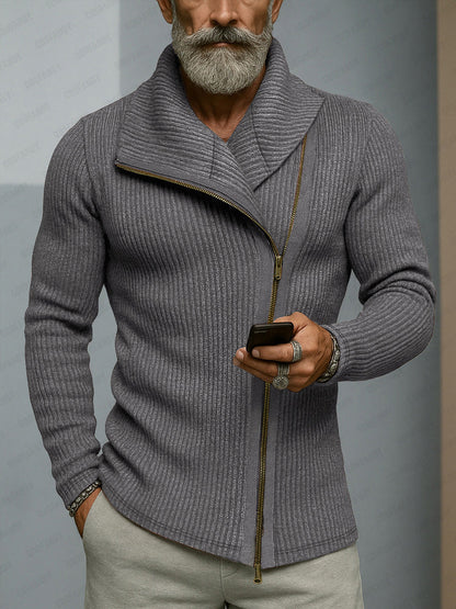 Trendy Slant Placket Knit Cardigan