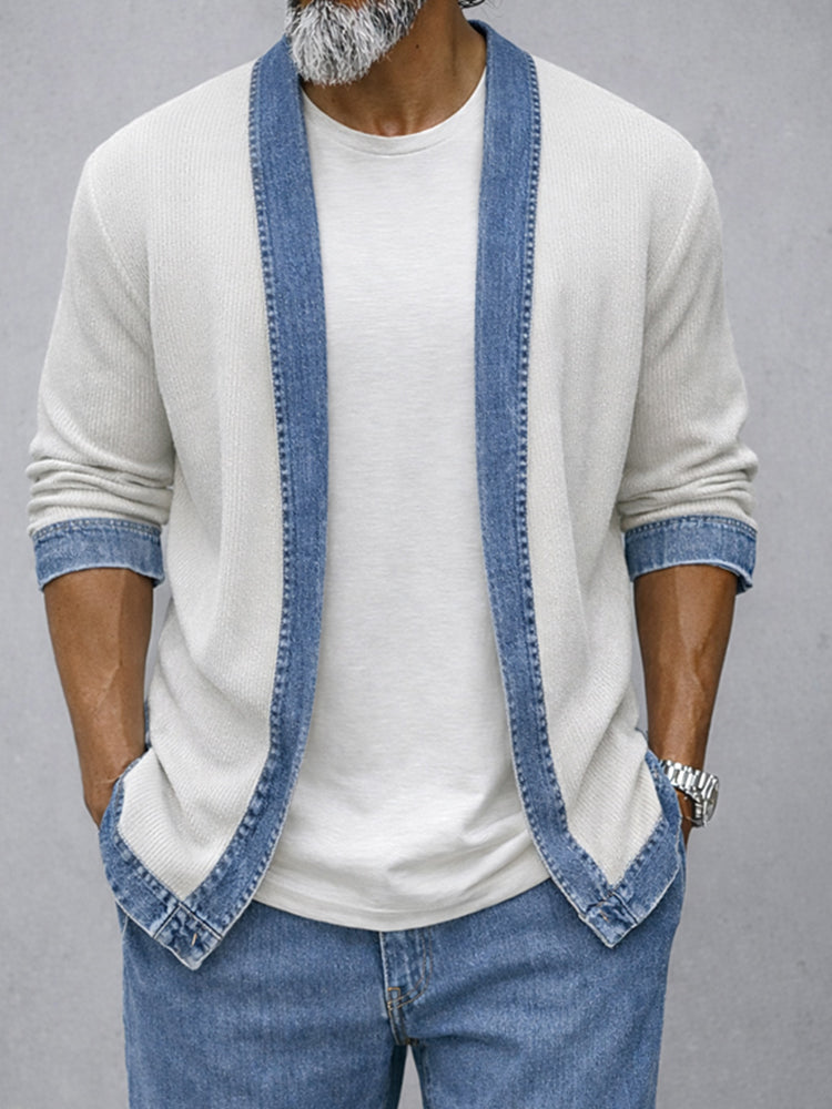 Modern Contrast Color Denim Patchwork 2-Piece Set